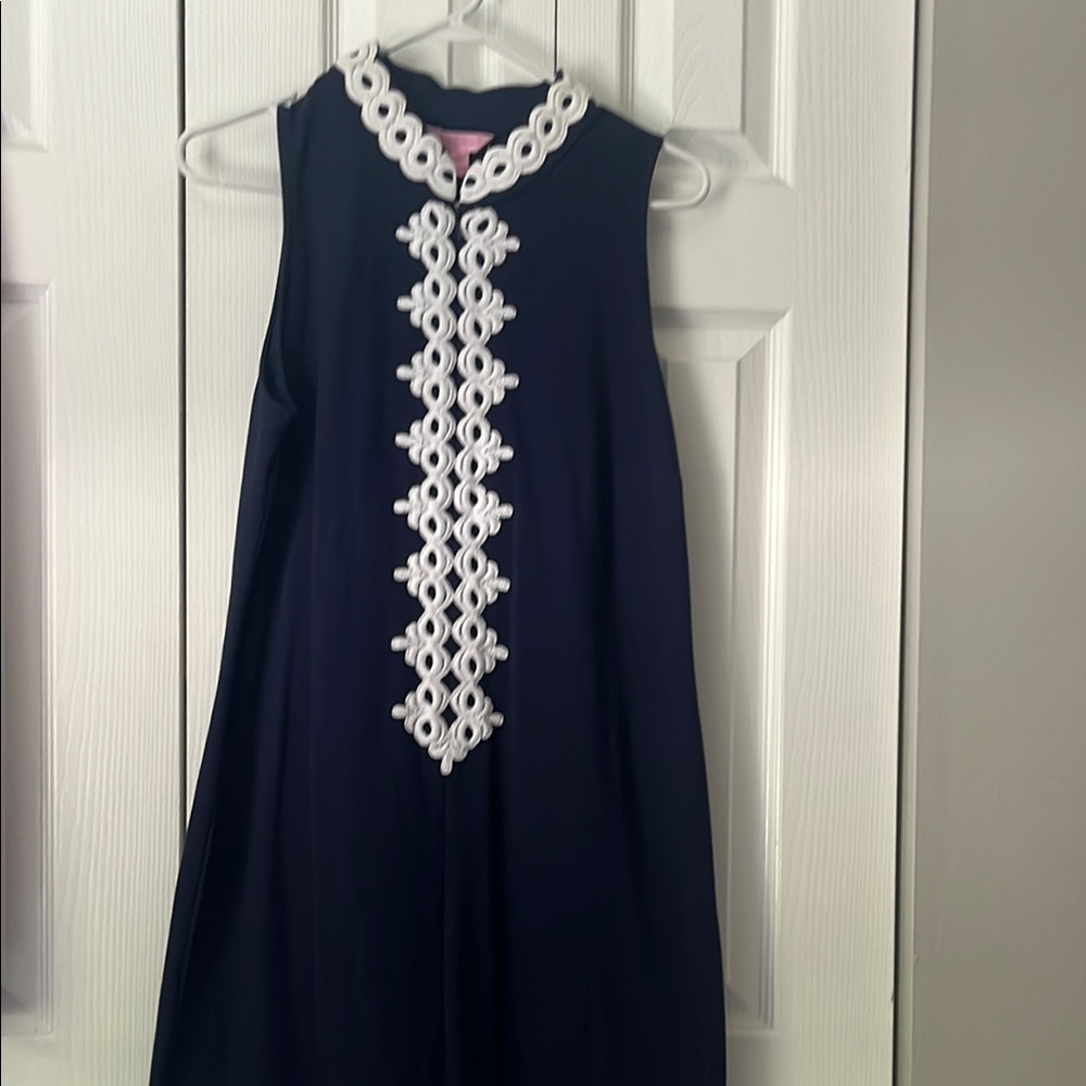 Lilly Pulitzer Women’s Navy Blue Sleeveless Dress with White Embroidery